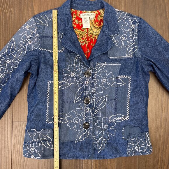 Coldwater Creek Denim Jacket Women’s PS Blue Floral Embroidered Patchwork Boho - Picture 16 of 16
